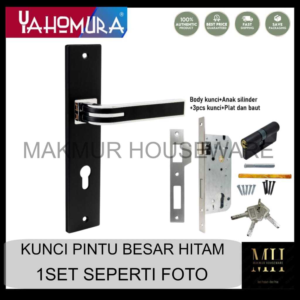 KUNCI PINTU BESAR HITAM 25CM SET / HANDLE PINTU BESAR LARGE 25CM HITAM SET