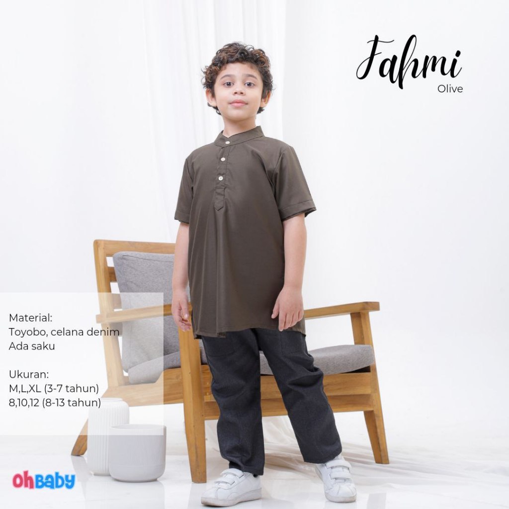 Baju setelan koko lengan pendek celana panjang Ohbaby FAHMI Olive