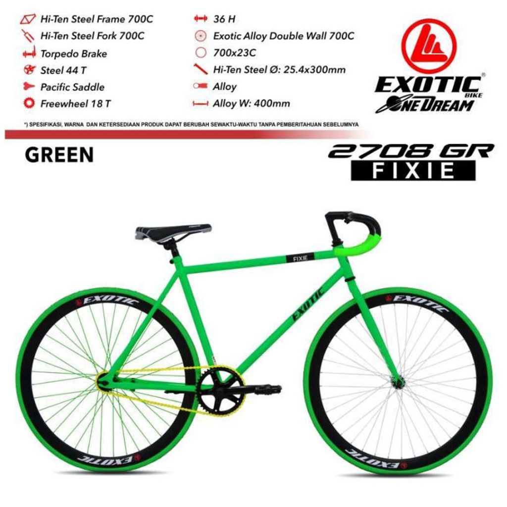Sepeda Fixie EXOTIC Fixie Gear 700C 2708-GR Single Speed - Torpedo