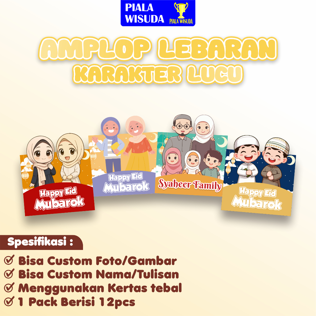 PIALA WISUDA amplop lebaran lipat tanpa lem custom amplop lebaran lipat lucu custom gambar dan tulis