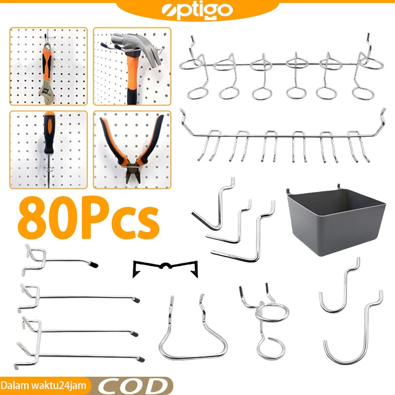 80pcs/Set Pegboard Hook Kit Triangle Hook Ram Pegboard Aksesoris Cantolan Pegboard Pengait Pegboard 