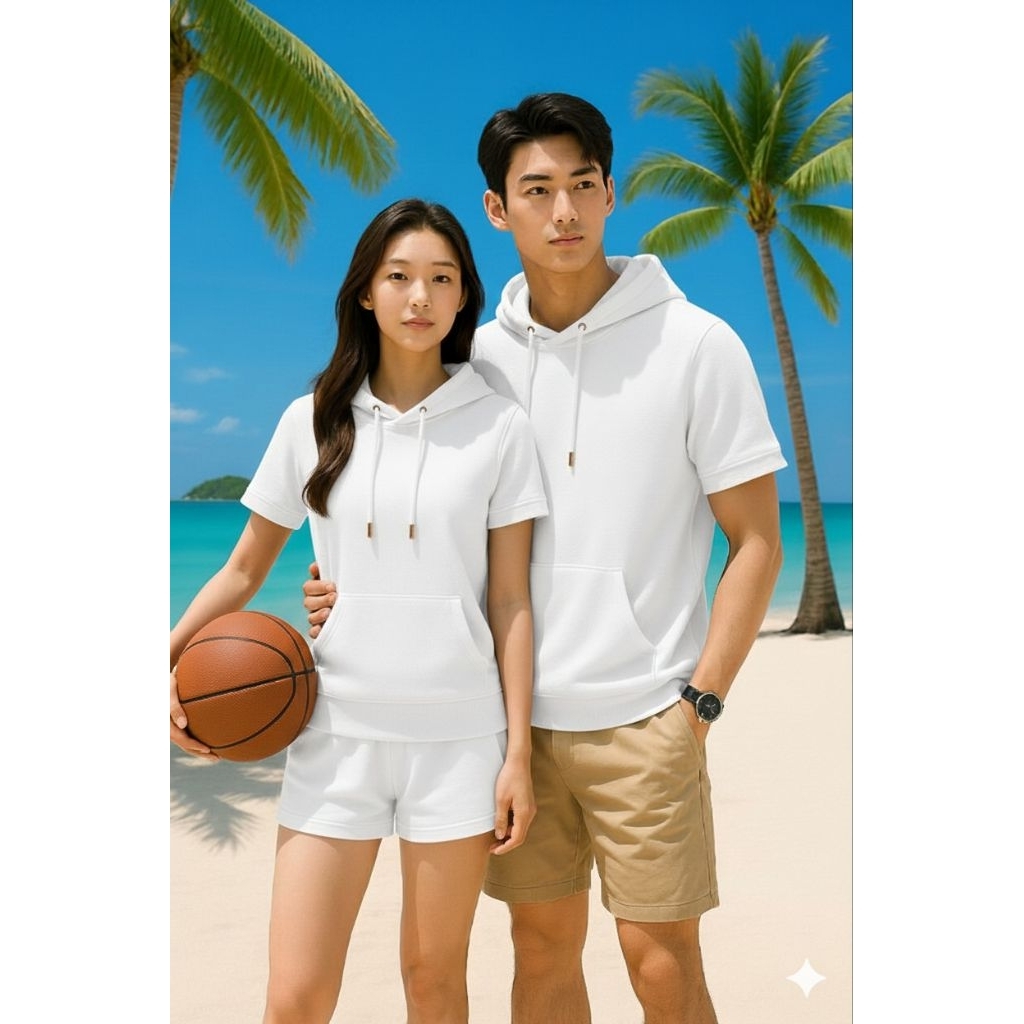 kaos waffle hoodie kupluk kapelan lengan pendek/atasan kapelan lengan pendek hoodie kupluk minimalis