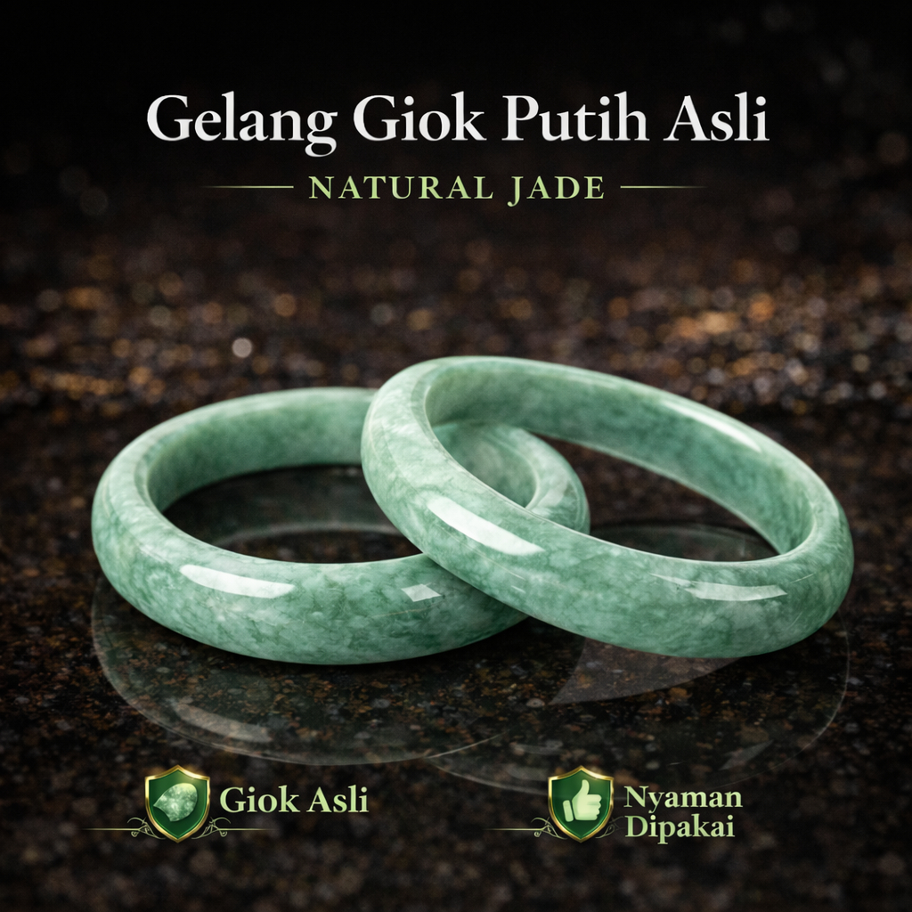 Gelang Giok Putih Asli Natural Jade | Bangle Giok Elegan Pria Wanita