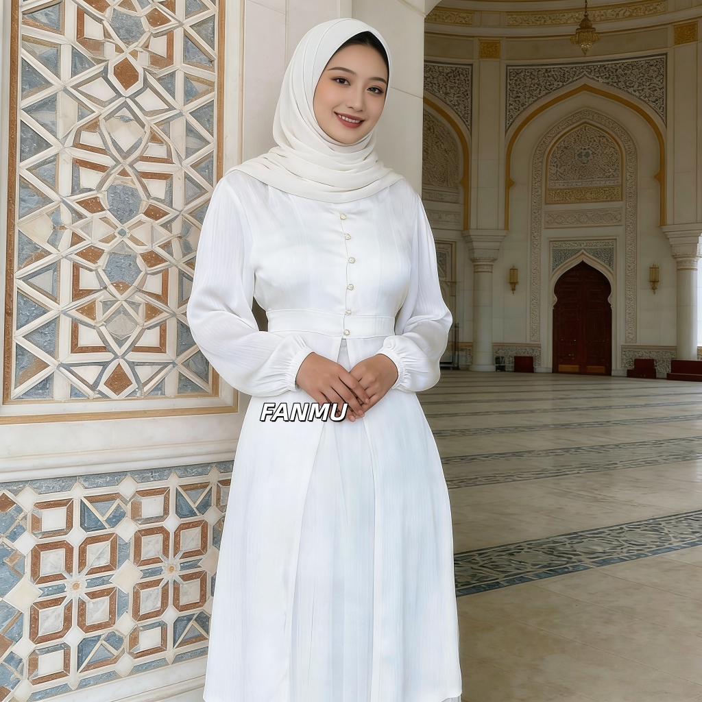 Fanmu -Baju Tunic Wanita | Tunik Putih Silk Satin Wanita Premium