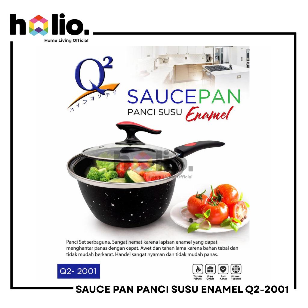 Holio Panci Susu Saus - Sauce Pan Enamel Anti Lengket dengan Tutup Kaca 20 CM Q2-2001 / Q2 2001