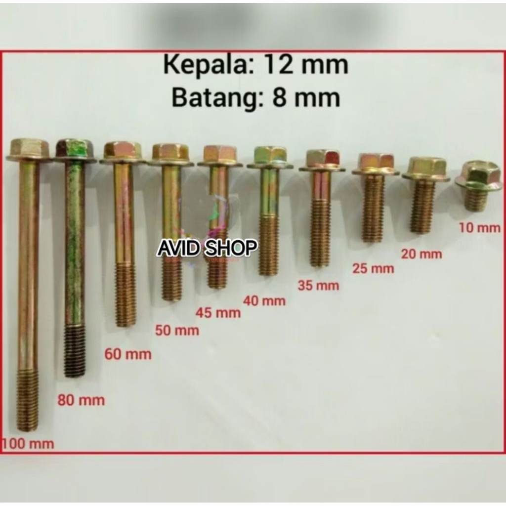 (M) BAUT FLANGE BOLT BAJA KUNING M8 KUNCI 12