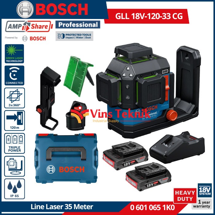Bosch GLL 18V-120-33 CG Laser Line Level / Waterpass Laser Garis Hijau (Green Laser) 12 & 18Volt 35Meter