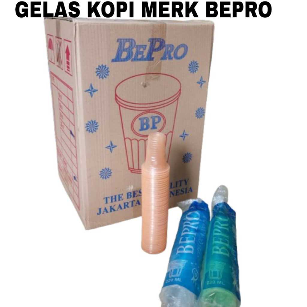 (DUS) Gelas Kopi/Aqua Plastik BENING merk BEPRO 220ML @2000pcs