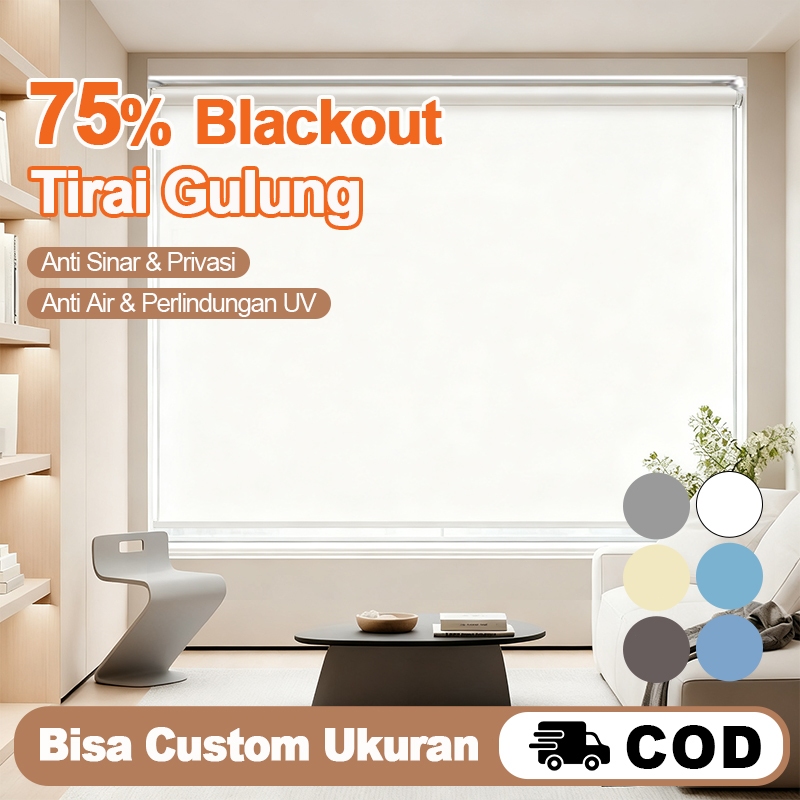 Best Seller! Gorden Jendela Blackout 85% Gulung dengan Rel Atas - Tirai Gulung Ukuran Standar & Cust