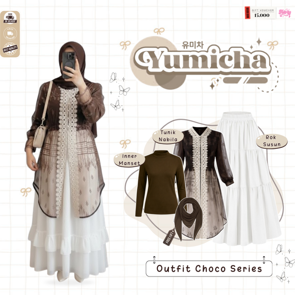 Lala Outfit Lebaran 2026 ( Bella Square + Inner Manset + Tunik + Rok ) OOTD Hijab Style - FS80