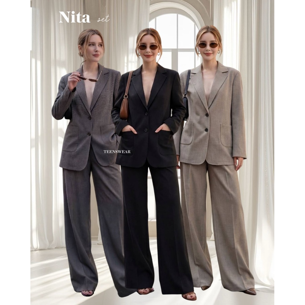 Nita Set - Cotton Candy Long Sleeve Blazer Pants Set Import Bangkok