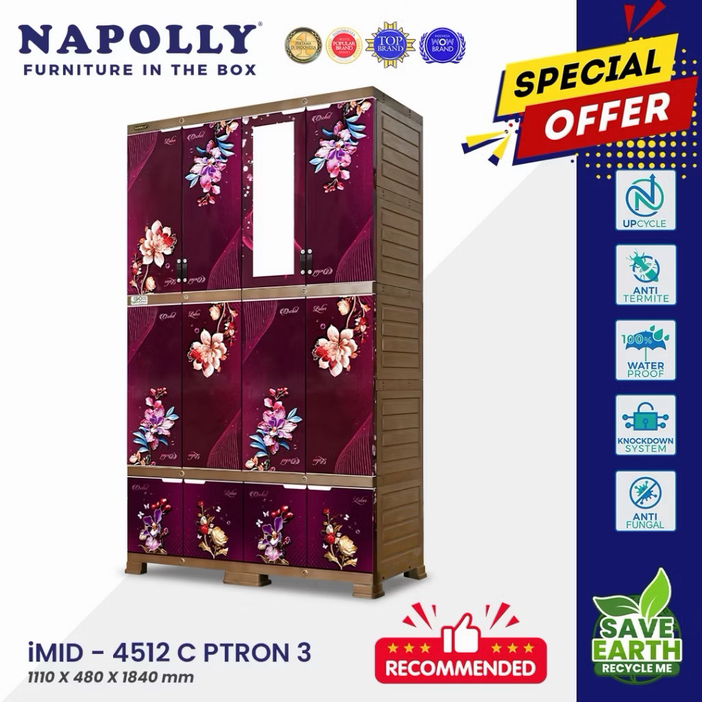LEMARI PLASTIK NAPOLLY 4 TOWER 12 PINTU/ NAPOLLY 4512 LEMARI PAKAIAN PLASTIK NEW