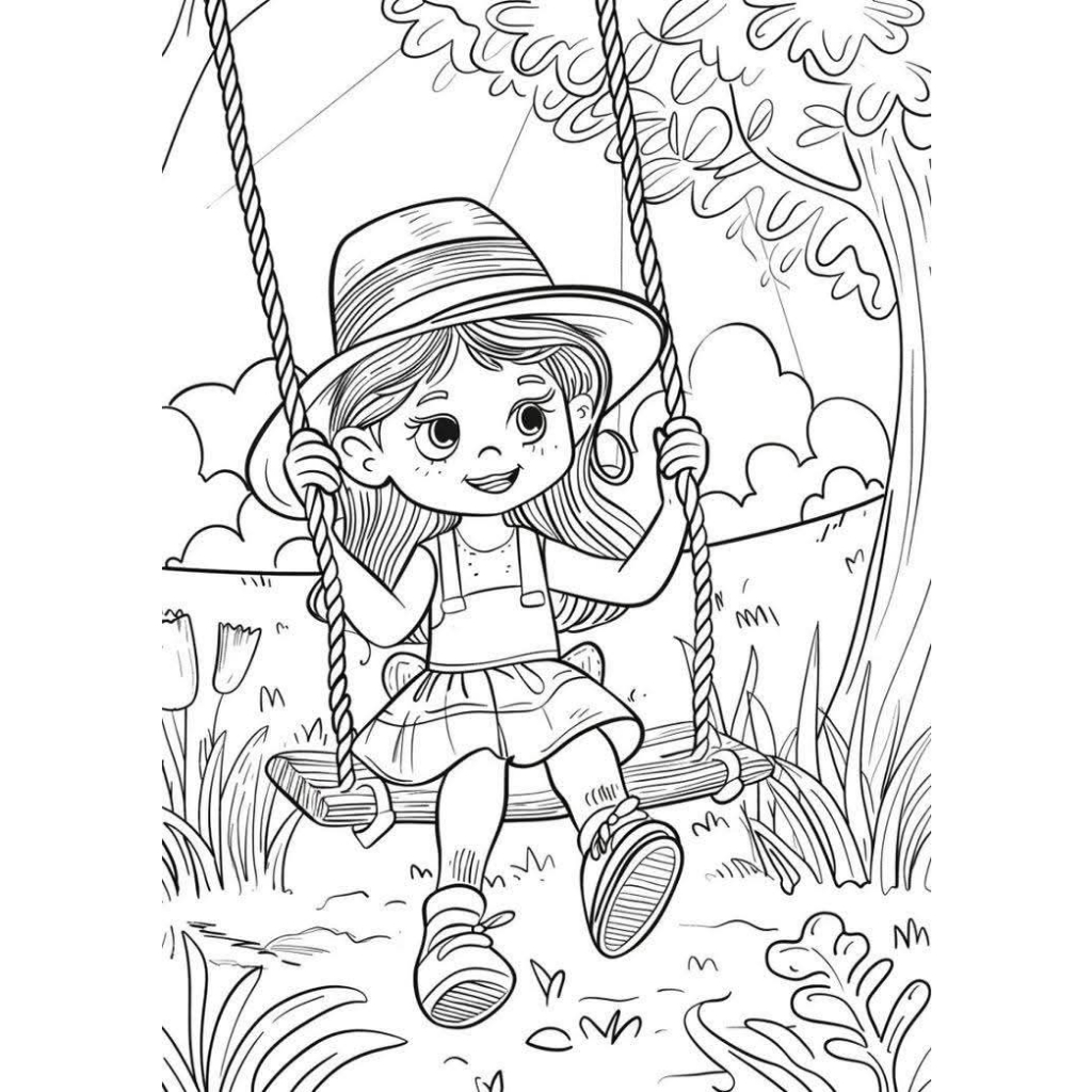 Kertas Mewarnai Anak Tema Main Ayunan TK SD