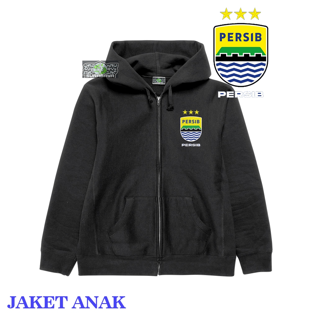 Jaket Anak Cowok Cewek Motif PERSIB BANDUNG HITAM Usia 3 4 5 6 7 8 9 10 11 12 Tahun