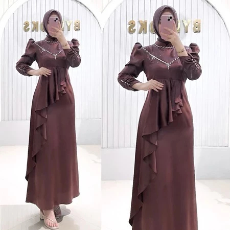 Karisma Dress Satin Slik Mewah Slim Fit Gaun Duyung Gamis Kondangan Bridesmaid Dress Wanita Muslim
