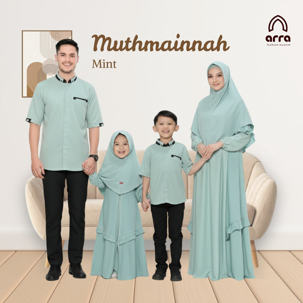 ARRA - Baju Sarimbit Couple Keluarga Muslim Gamis Koko Ayah Ibu Anak Katun Hijau Mint XXL XXXL 4XL