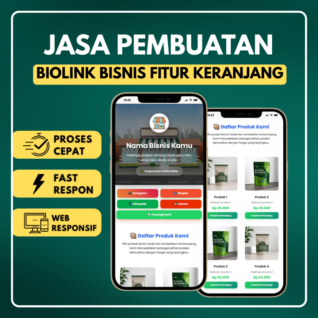 Jasa Pembuatan Biolink Bisnis dengan Keranjang WA + Form WA | Biolink Produk Umkm Profesional | Harg