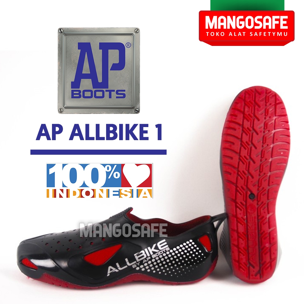 Sepatu Karet Bikers Pendek AP Boots Allbike Hitam Merah Anti Slip Ringan Lentur