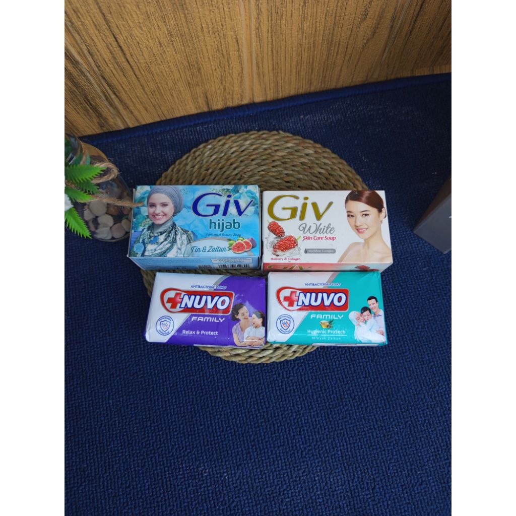 Paket 4 pcs sabun batang (Giv Mulberry + Giv Hijab + Nuvo Hygine protect + Nuvo Relax)