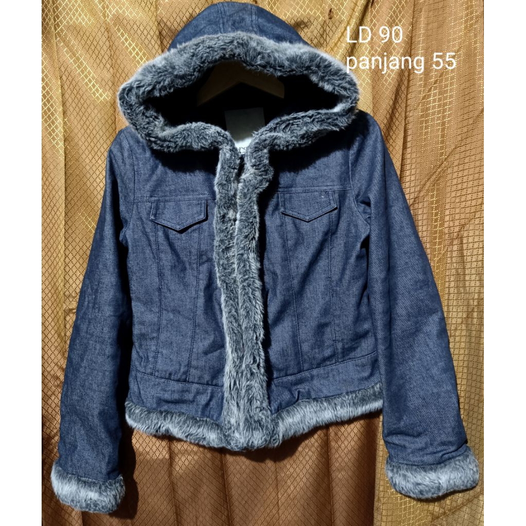 jaket denim bulu abu jaket denim abu jaket bulu premium denim fur faux denim jaket denim wanita jake