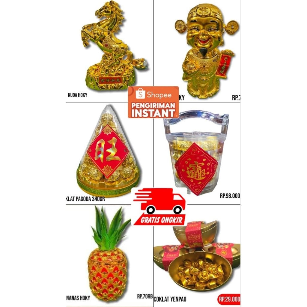 Patung Kuda Rezeki Pajangan Imlek Emas Dewa mas Rejeki Uang Hoki Nanas Replika  gentong Keberuntunga