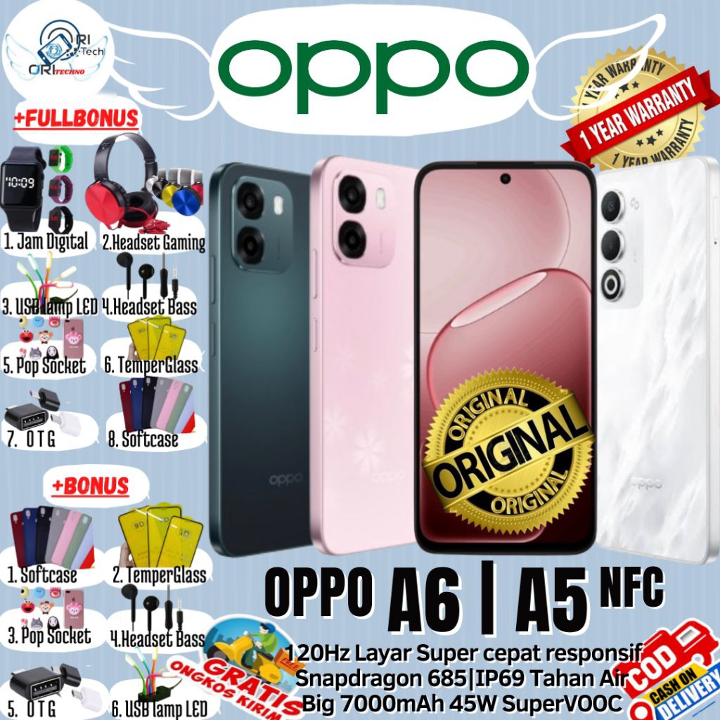OPPO A6 | OPPO A5 NFC 6/256 - 6/128 Ram UpTo 12GB - Underwater Shoot IP69 Tahan Air layar lancar 100