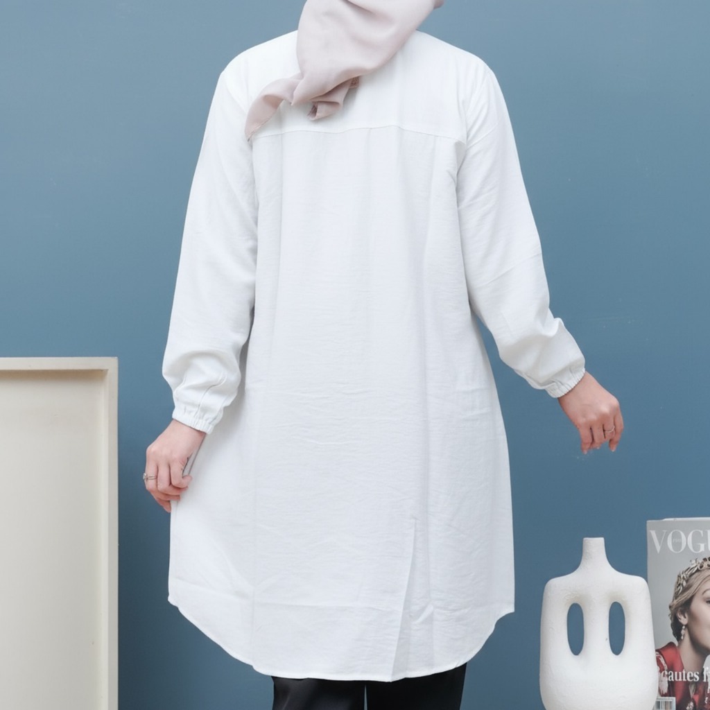 Moms_Syafa Naura Long Tunik Polo Linen Polos Adem / Tunik Wanita Model Jumbo Full Kancing Busui