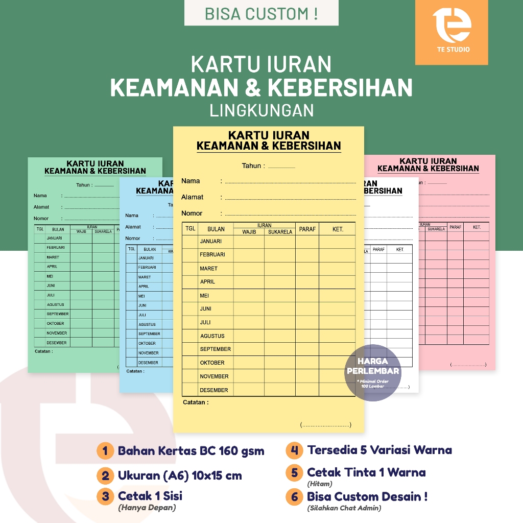 TE STUDIO - Kartu Iuran Keamanan dan Kebersihan / Kartu Urunan Warga / Kartu Lingkungan / Kartu Iura