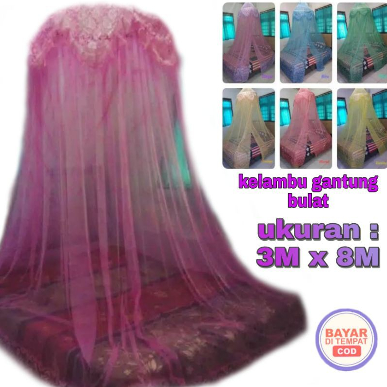 KELAMBU GANTUNG BULAT TERBARU ANTI NYAMUK//BAHAN TILE TEBAL KOMBINASI BURKAT PALING BAGUS//1pcs(1kg)