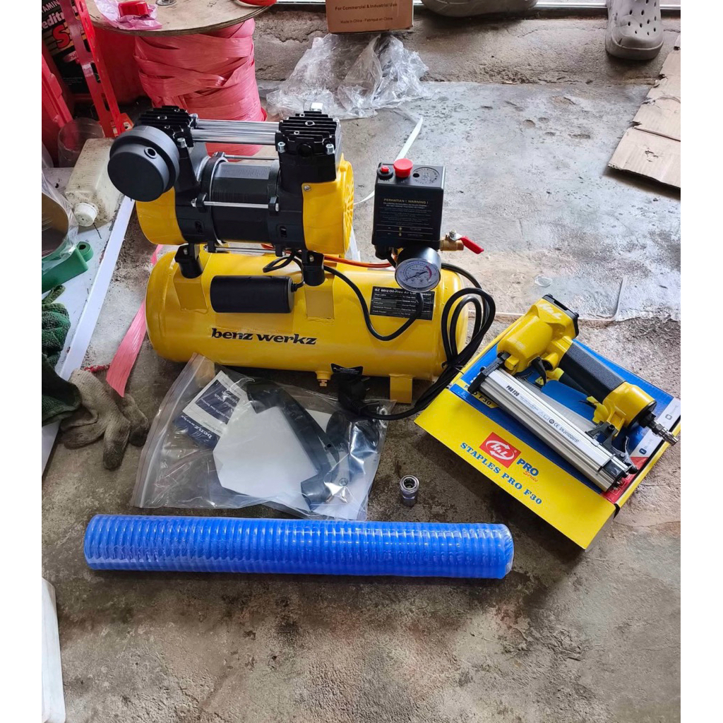 KOMPRESOR BENZ OILES SILENT / PAKET STAPLES PAKU TEMBAK KOMPRESOR 9L BENZ WERK