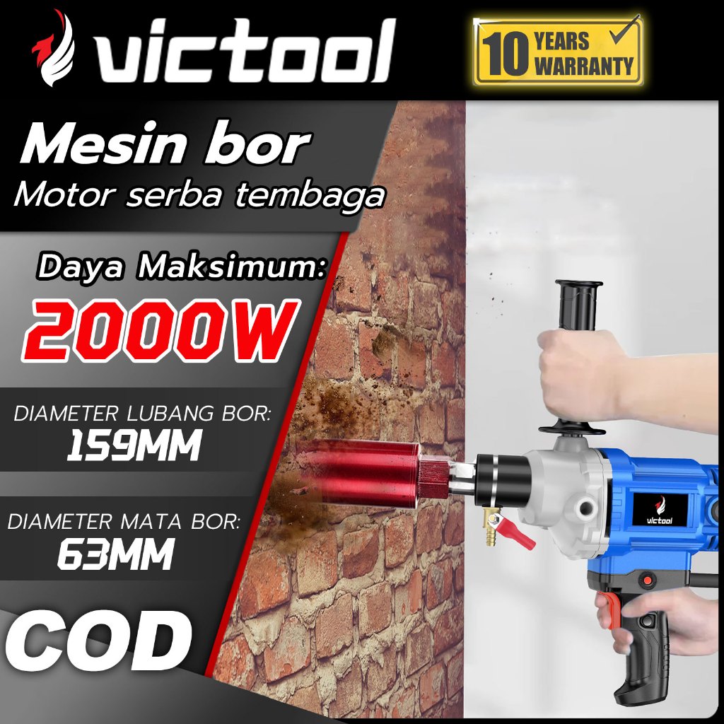 VICTool Mesin Bor Inti Beton 2000W Mesin Bor Air Elektrik Mesin Bor Inti Berlian Mesin Bor Profesion