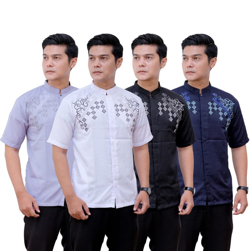 Koko Bordir Lengan Pendek Jumbo Dewasa | Koko Dewasa Premium Bahan Katun Signature