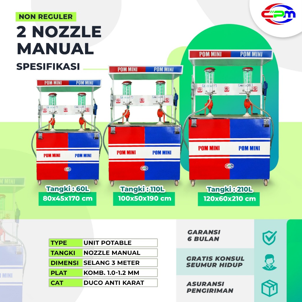 POM MINI - Pertamini Manual 2 Nozzle (kapasitas tangki 2x60, 2×110 & 2×210 liter)