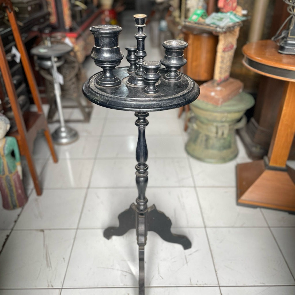Meja Tempat Lilin Eropa Art Deco Kayu Hitam Lawas Jadul Tua hi