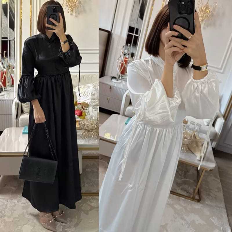 [ SYAHWA ] baju gamis 2026 model terbaru lebaran bahan satin polos simpel / dress kondangan