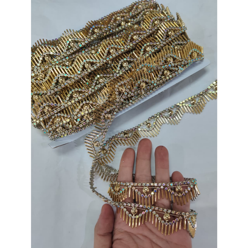 [PER PAPAN] Aplikasi Payet Meteran Hiasan Pinggang Baju Tipe SISIR Aplikasi Fantasi Renteng Aksesori