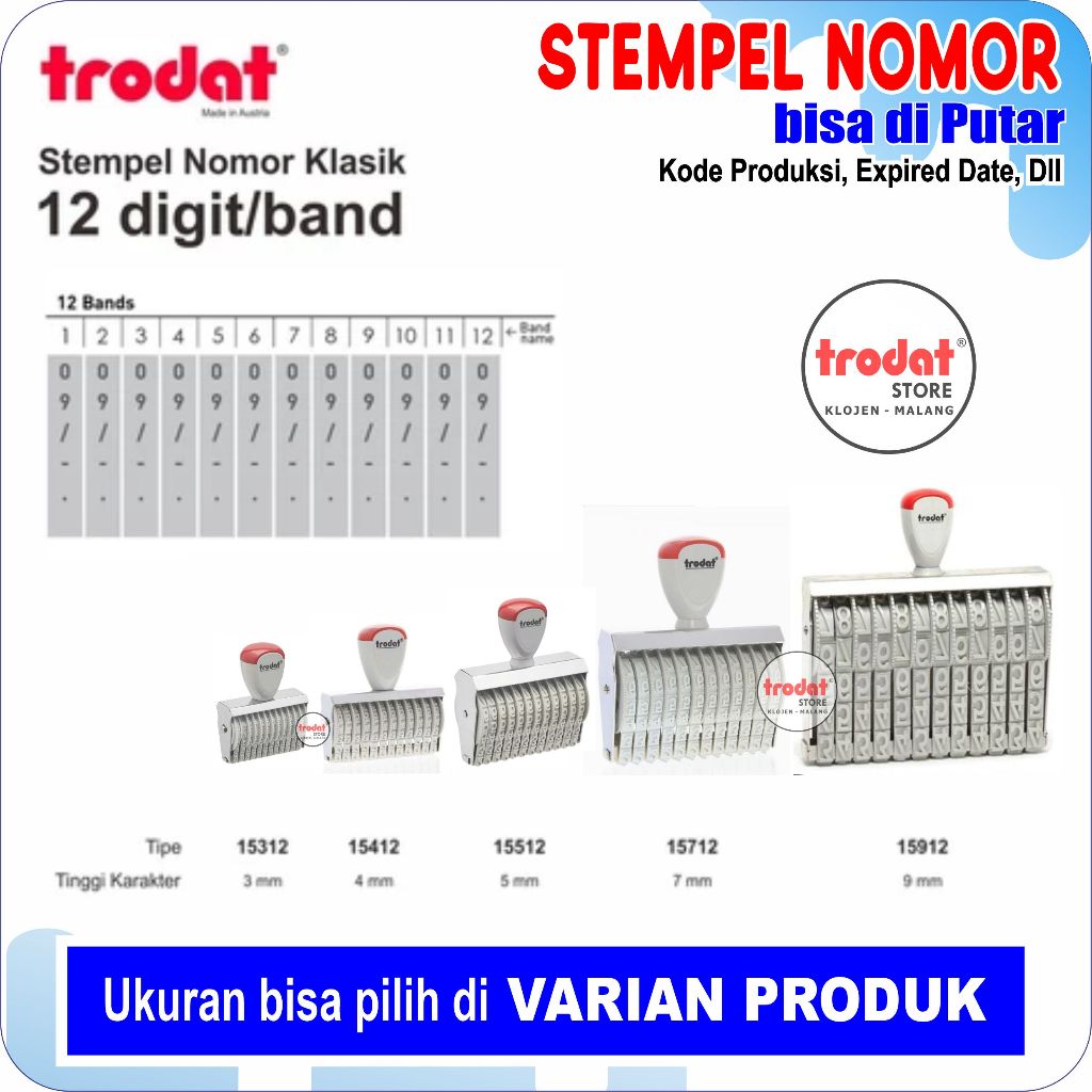 Stempel Nomor 12 DIGIT Trodat Klasik Berkualitas (ANGKA & SIMBOL  DIPUTAR)kode poduksi ,Expired date