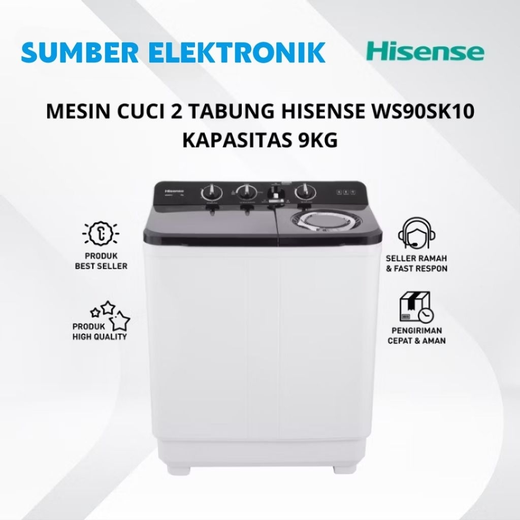 MESIN CUCI HISENSE 9KG - TWIN TUB WS90SK10 BERGARANSI RESMI