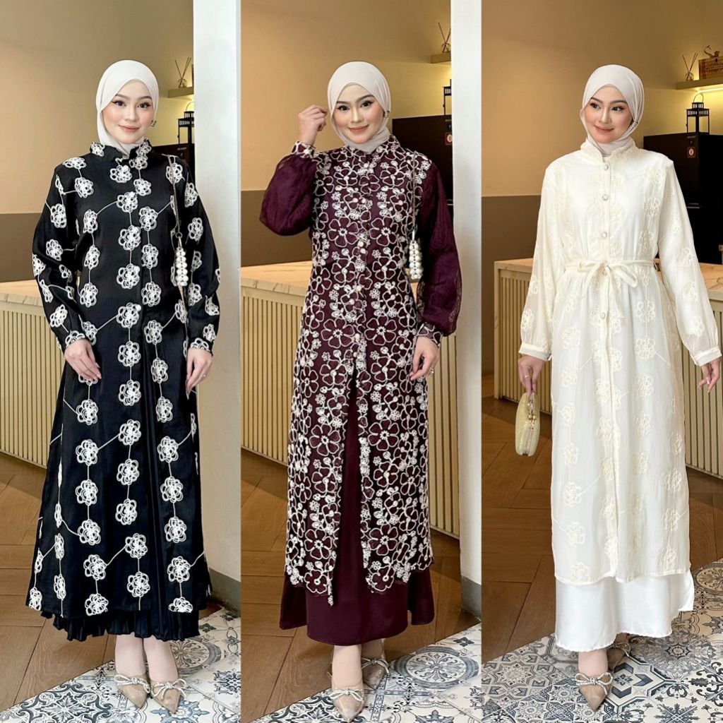 Faaza Long Tunik / Tunik Silk Bordir / Tunik Lebaran