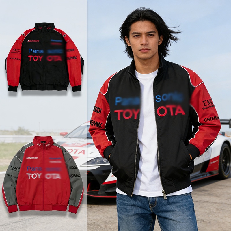 GTY Windbreaker Jacket Toyota Couple,Jaket Vintage Racing Bordir,Jeket Lengan Panjang Varsity Pria