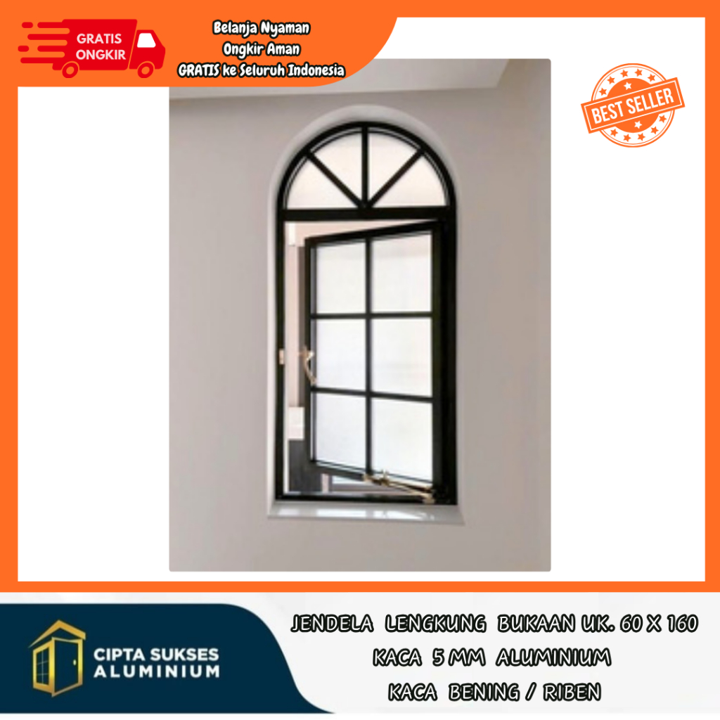 jendela lengkung bukaan kanan kiri ukuran 60x160 terbaru FREE PALET KAYU csa bergaransi aluminium ku