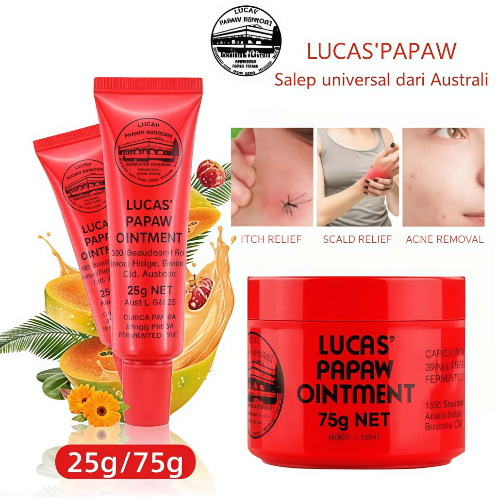 *COD&EXP 2028* Lucas Papaw Ointment 25gr / 75gr Lip Balm Pelembab Bibir Salap / Penghilang Bekas Gig