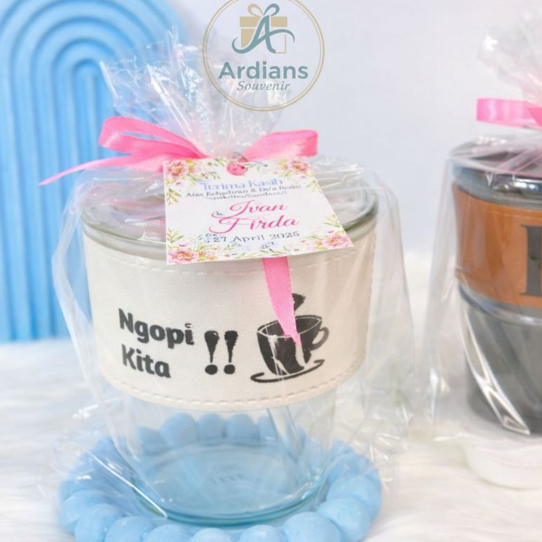 Souvenir Pernikahan Gelas Tumbler Aesthetic 400 ml Gelas Minum Kaca + Sedotan Sovenir Suvenir Botol