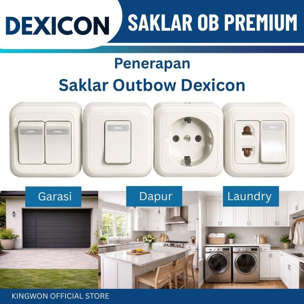 Saklar Lampu Outbow Engkel Seri Stop Kontak Dinding Premium OB Sakelar Lampu Rumah Putih DEXICON SNI