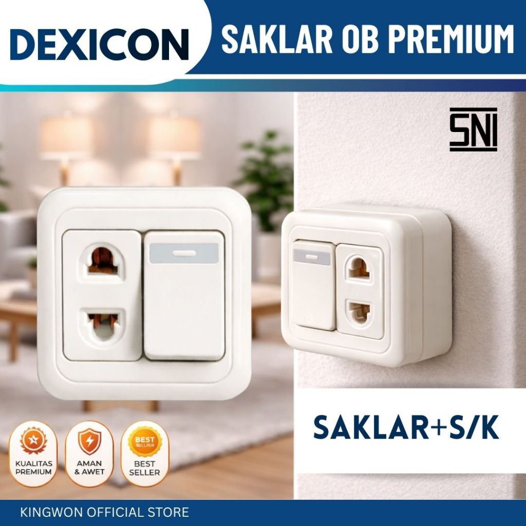 Saklar Lampu Outbow Engkel Stop Kontak Dinding Premium OB Tanam Sakelar Lampu Rumah Putih DEXICON