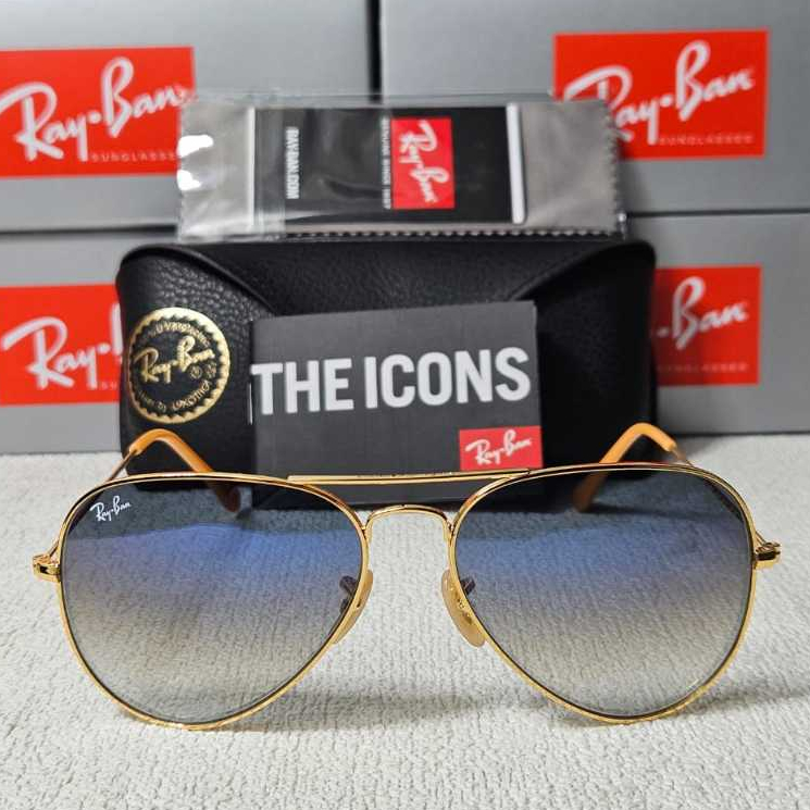 Kacamata Rayban Aviator RB3025 001/3F Gold Lens Gradient Blue Original