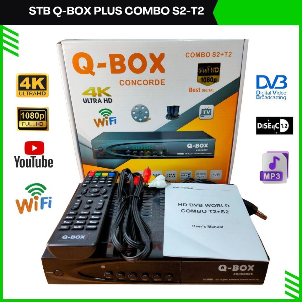 Q-BOX PLUS SET TOP BOX DIGITAL COMBO DVB S2 + T2 WIFI STB Antena SUPER HD SUPPORT ANTENA DIGITAL DAN