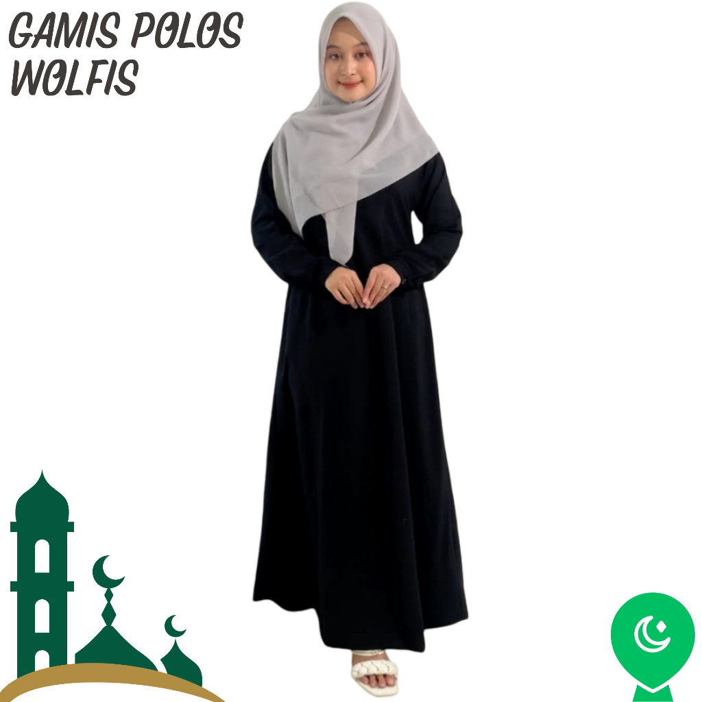 Baju Gamis Polos Wolfis Hitam Busui