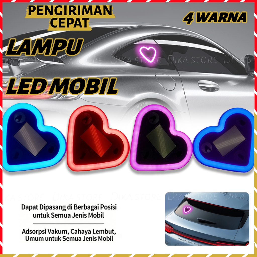 LED Lampu Atmosfer Mobil Hati Solar&USB Charging 4 Warna Universal Pilihan Variasi Lampu Kaca Mobil 