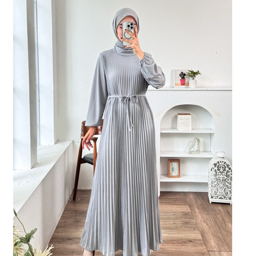 Dress Plisket Lengan Panjang / Gamis Plisket (Panjang 140 cm) Payung / Dress Gamis Bumil Ibu Hamil